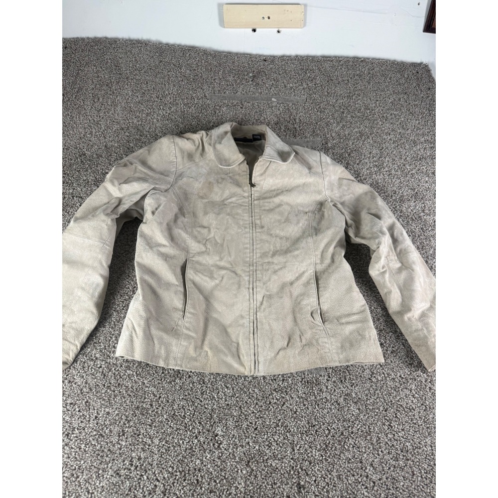 Relativity Womens XL Genuine Leather Jacket Tan Beige‎ Zip Front Suede Finish